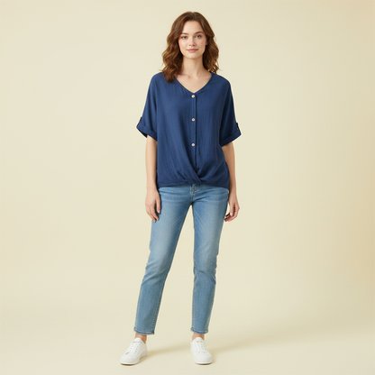 Elegant V-Neck Blouse | Women's Long Sleeve Top
