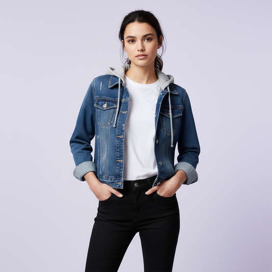 Denim Jacket with Removable Hood | Women's Casual Jacket